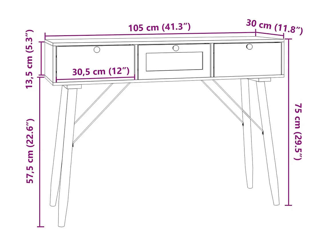 Table console avec tiroirs 105x30x75 cm bois d'ingénierie