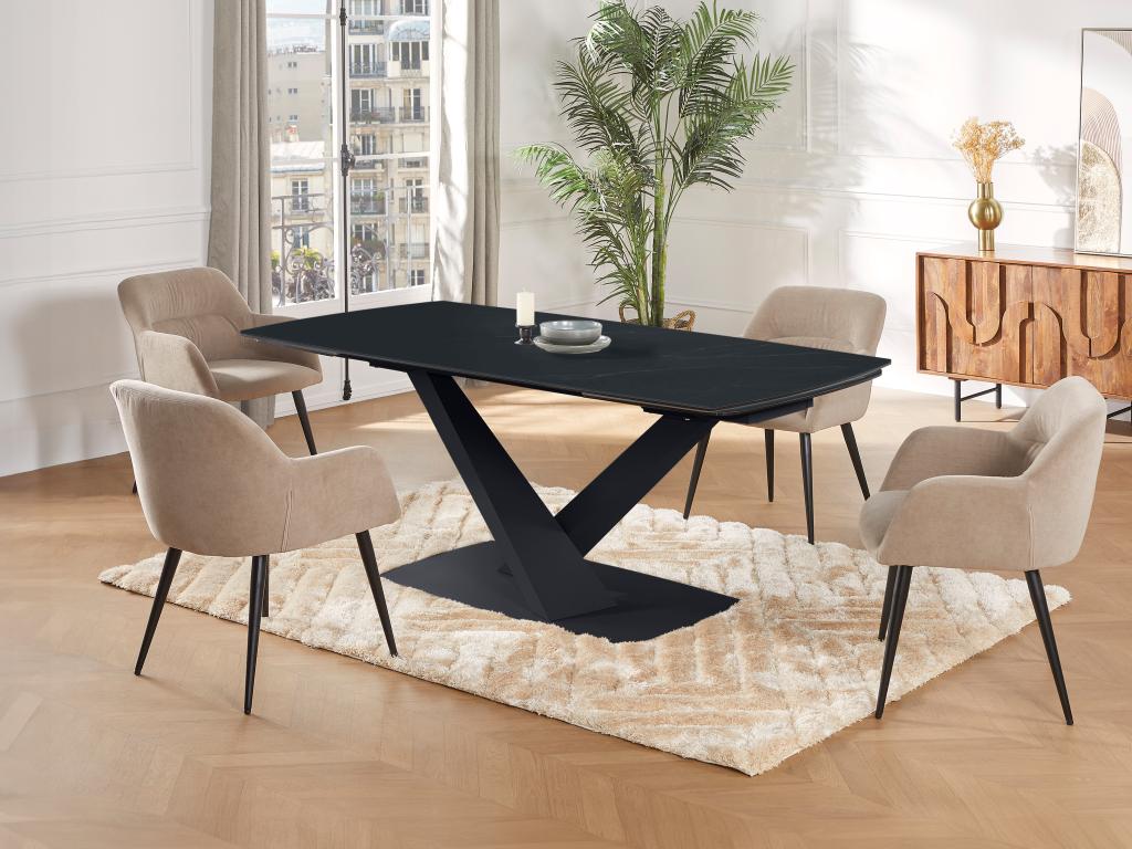 Esstisch ausziehbar - 6 bis 10 Personen - Sicherheitsglas, Keramik & Metall günstig online kaufen