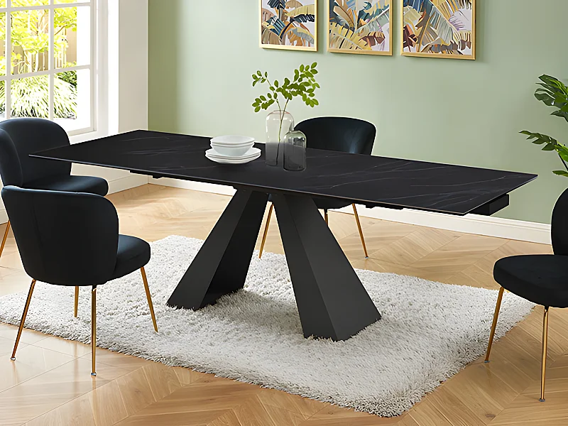 Esstisch ausziehbar - 6 bis 10 Personen - Sicherheitsglas, Keramik & Metall - Marmor-Optik Schwarz - LOZIPA von Pascal MORABITO