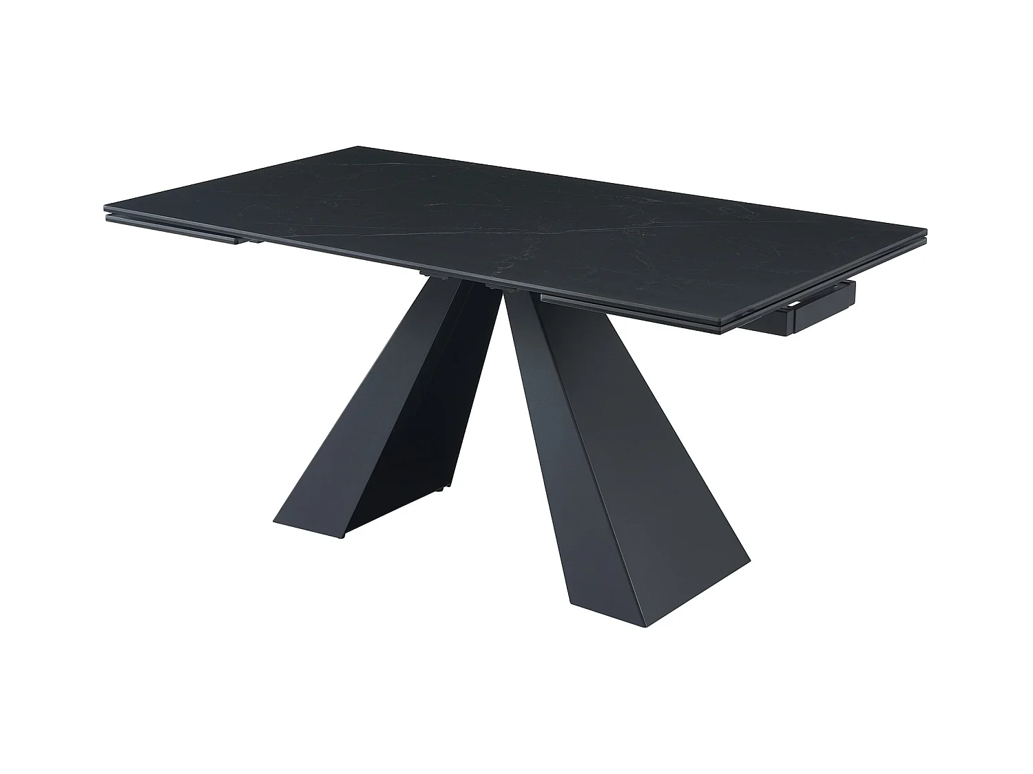 Mesa extensible de comedor para de 6 a 10 comensales en vidrio templado, cerámica y metal - Efecto mármol negro - LOZIPA de Pascal MORABITO