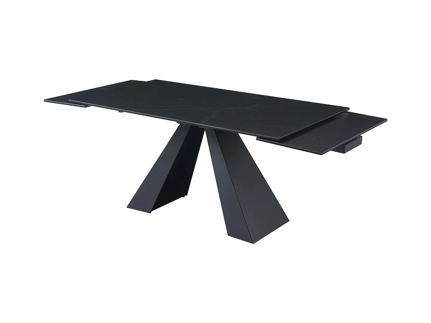 Mesa extensible de comedor para de 6 a 10 comensales en vidrio templado, cerámica y metal - Efecto mármol negro - LOZIPA de Pascal MORABITO
