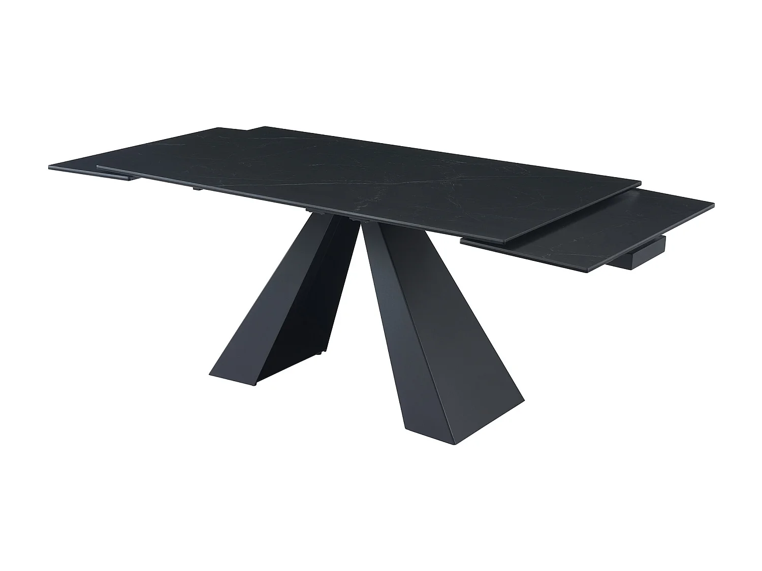 Mesa extensible de comedor para de 6 a 10 comensales en vidrio templado, cerámica y metal - Efecto mármol negro - LOZIPA de Pascal MORABITO