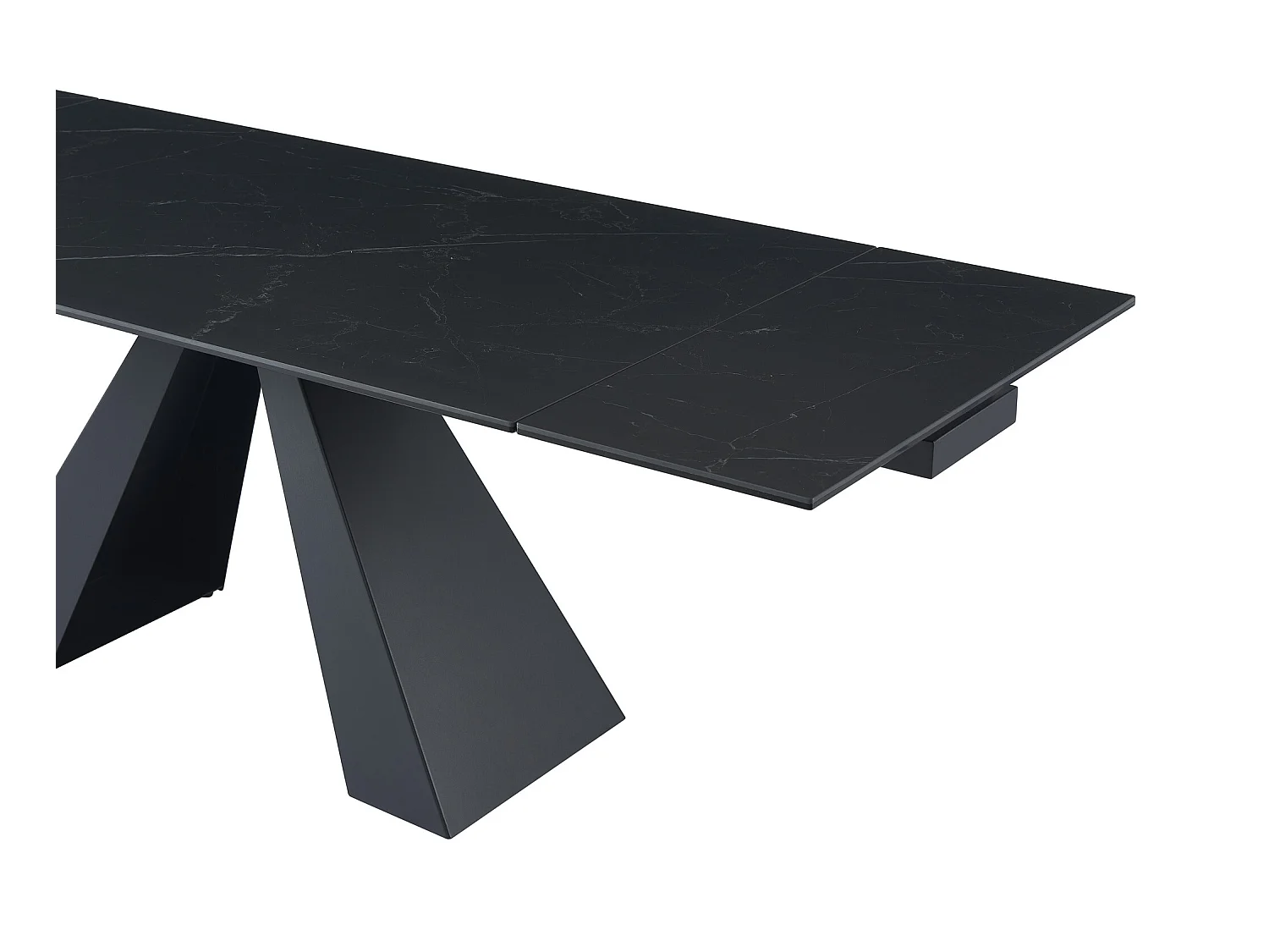 Mesa extensible de comedor para de 6 a 10 comensales en vidrio templado, cerámica y metal - Efecto mármol negro - LOZIPA de Pascal MORABITO