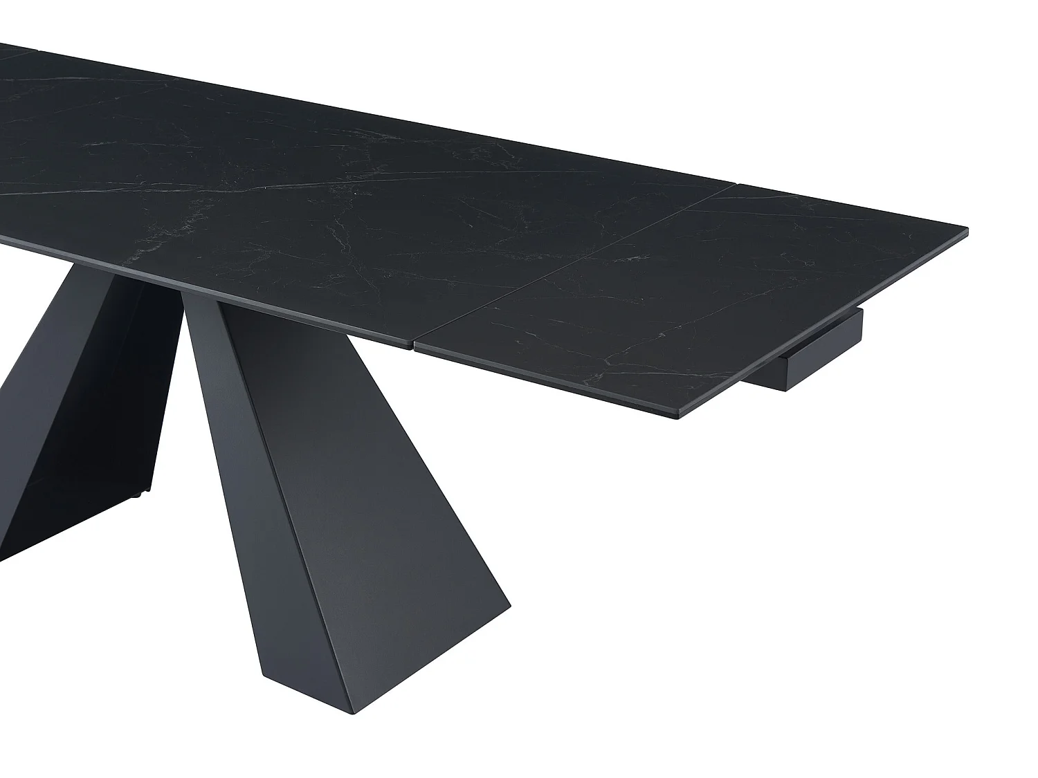 Verlengbare eettafel 6 tot 10 plaatsen van gehard glas, keramiek en metaal - Zwart marmereffect - LOZIPA van Pascal MORABITO