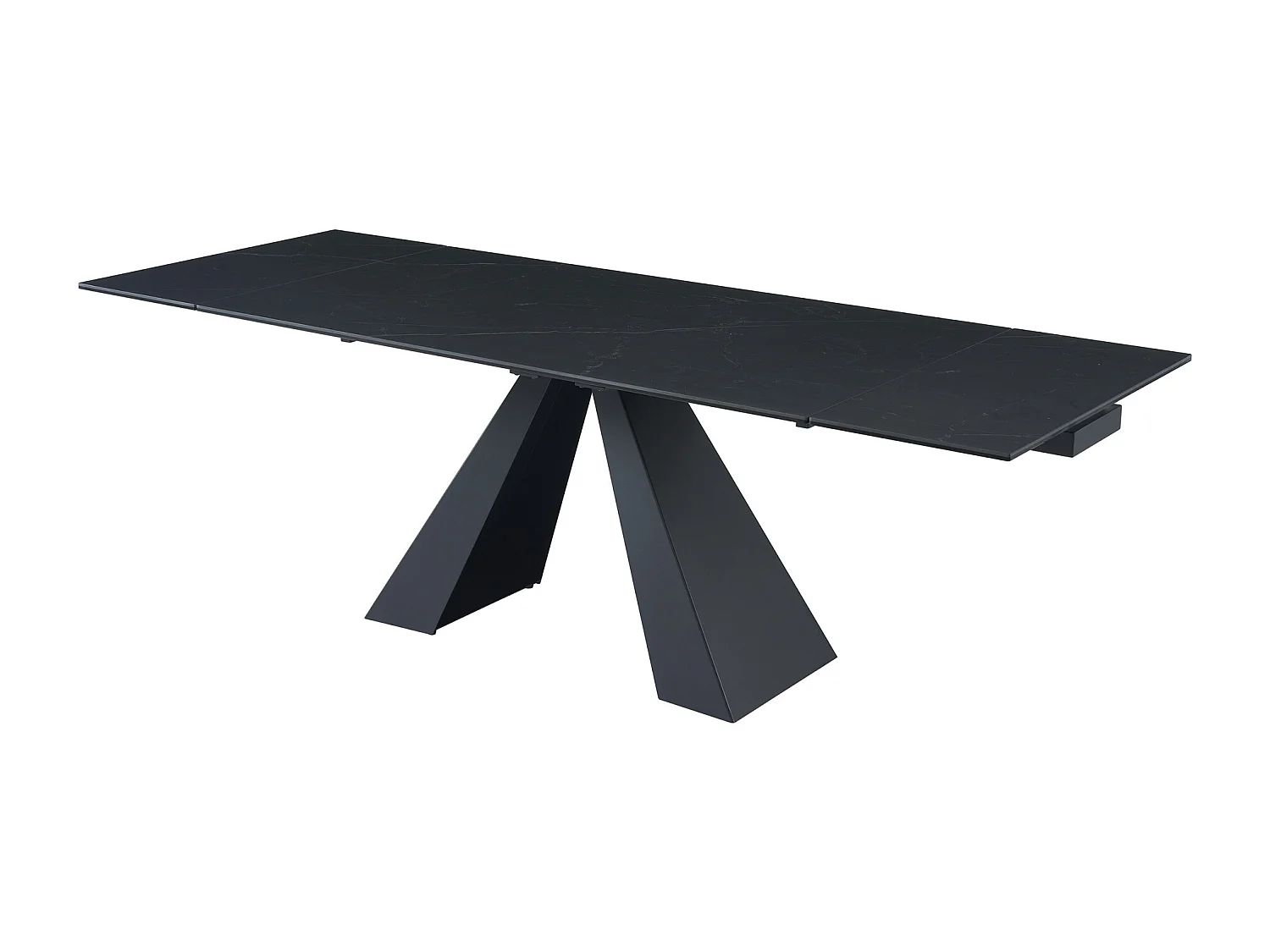 Verlengbare eettafel 6 tot 10 plaatsen van gehard glas, keramiek en metaal - Zwart marmereffect - LOZIPA van Pascal MORABITO