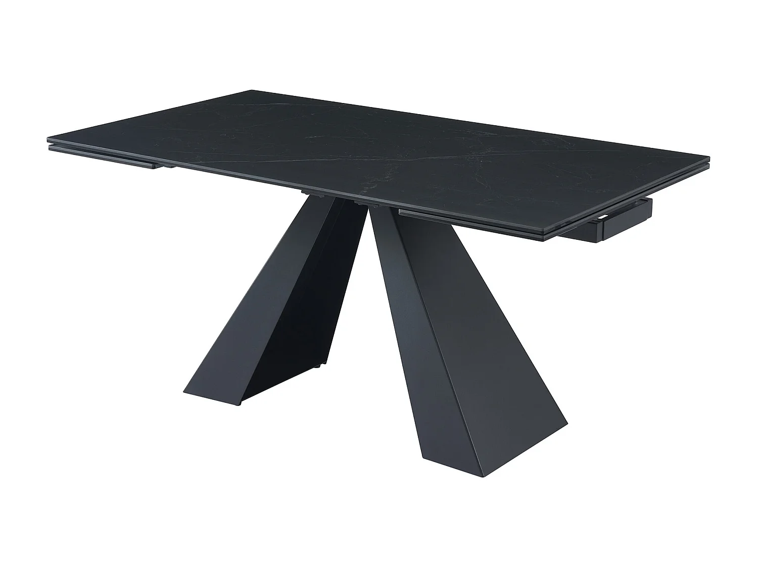 Verlengbare eettafel 6 tot 10 plaatsen van gehard glas, keramiek en metaal - Zwart marmereffect - LOZIPA van Pascal MORABITO