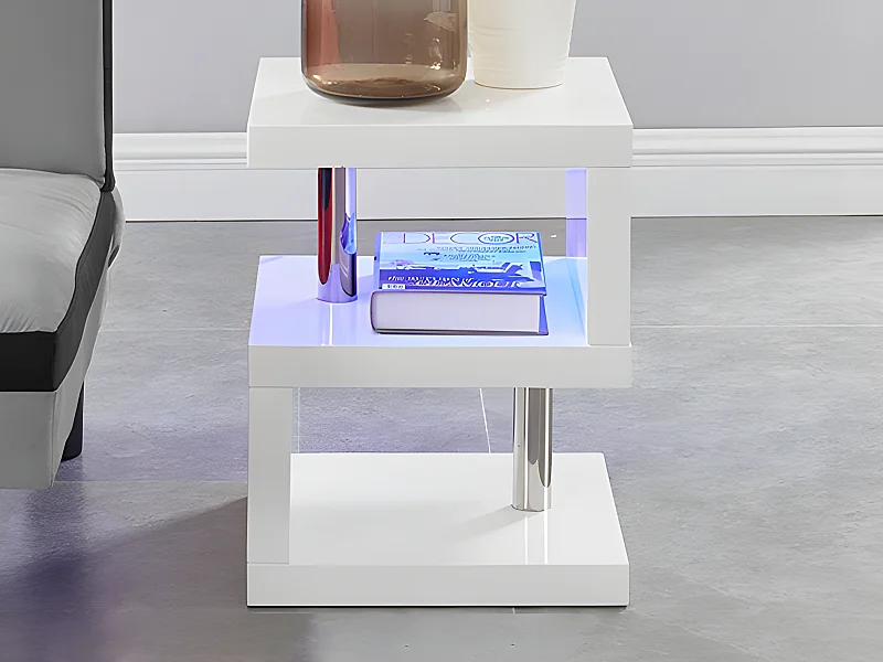 Table d'appoint LYLIA II - MDF laqué blanc - Avec LEDs - Blanc