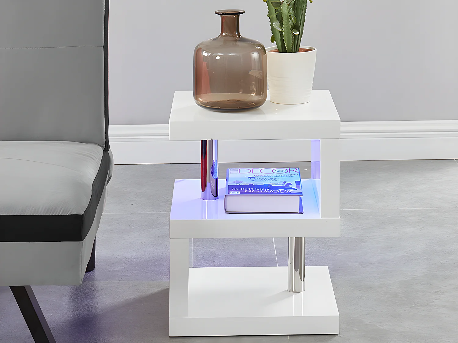 Table d'appoint LYLIA II - MDF laqué blanc - Avec LEDs - Blanc