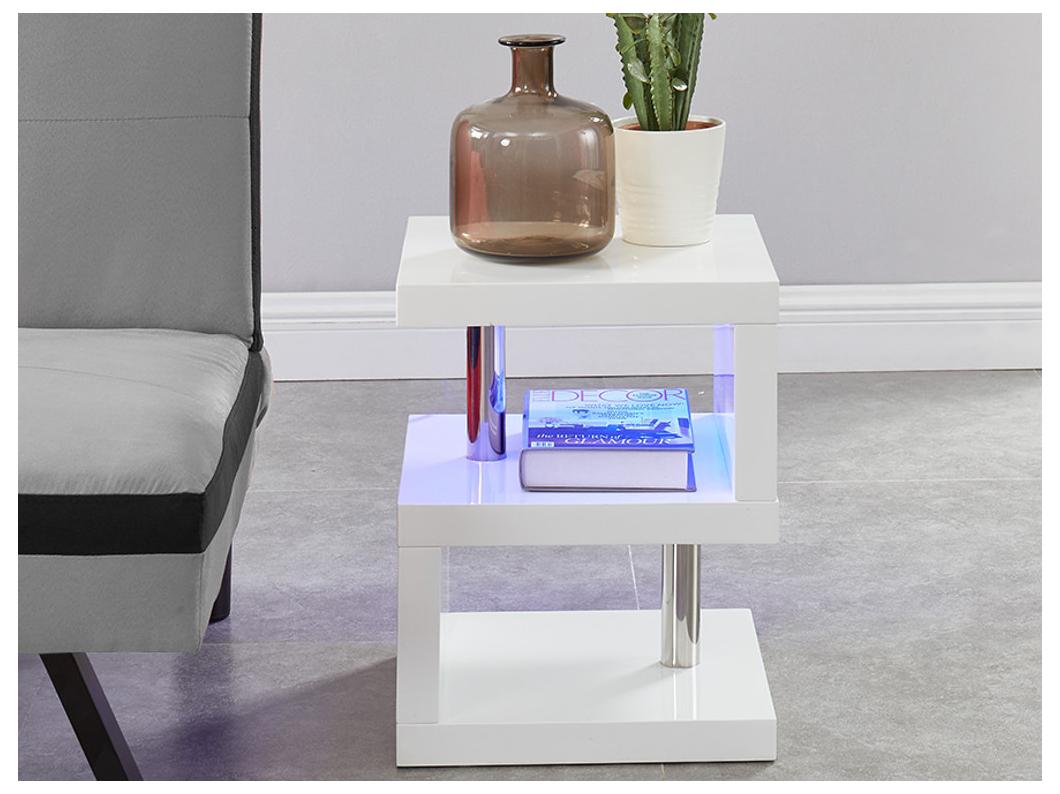 Table d'appoint LYLIA II - MDF laqué blanc - Avec LEDs - Blanc