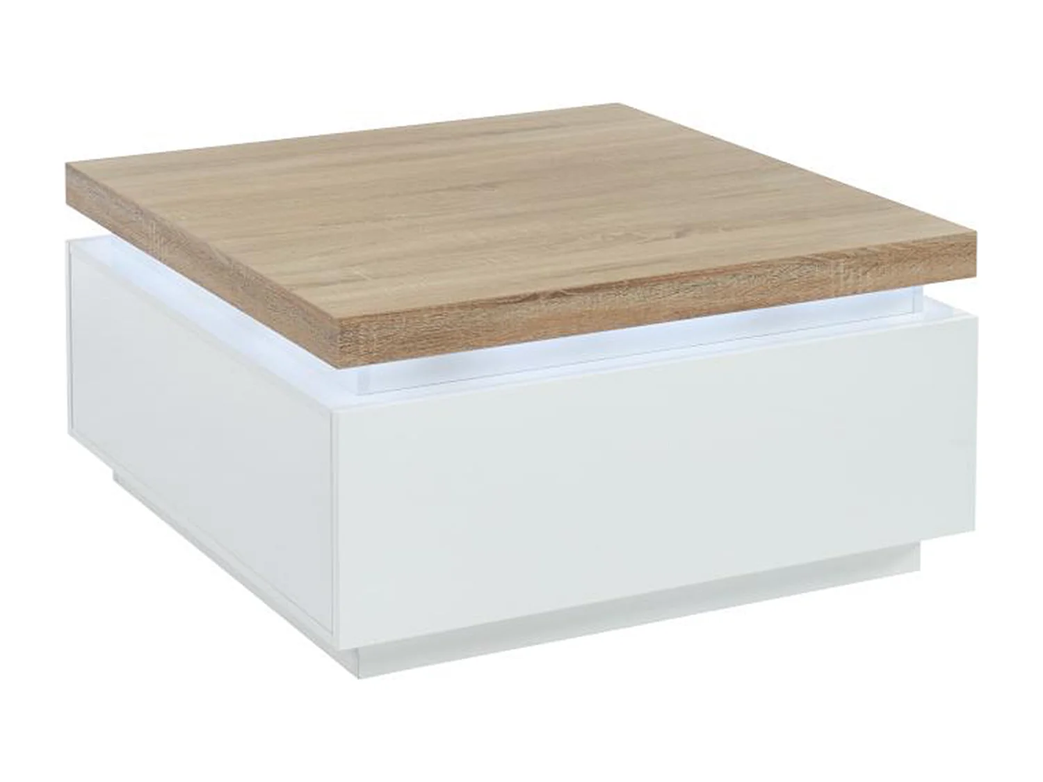 Table basse HALO II - 2 tiroirs - MDF laqué - Avec LEDs - Blanc et Chêne 