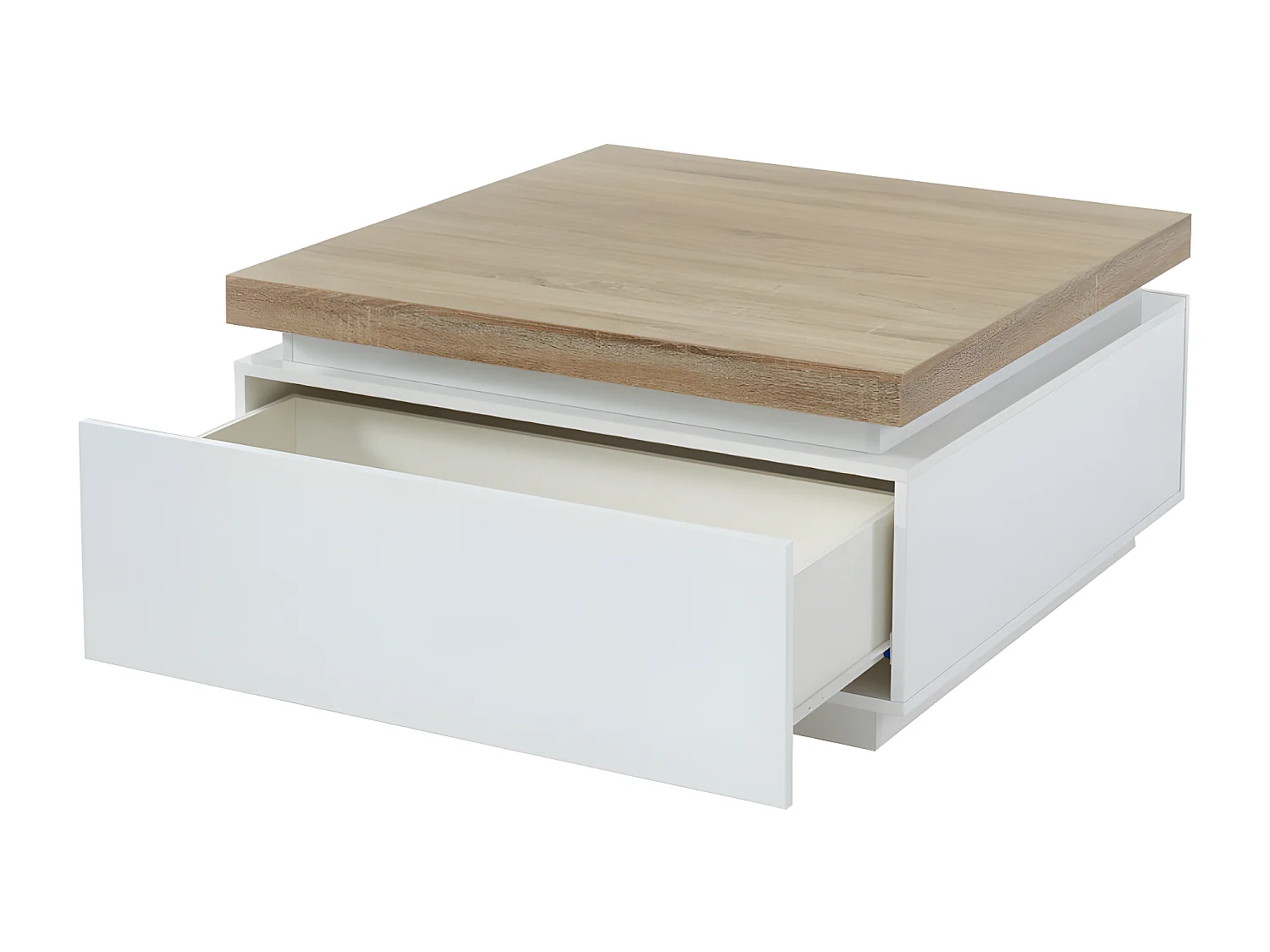 Table basse HALO II - 2 tiroirs - MDF laqué - Avec LEDs - Blanc et Chêne 