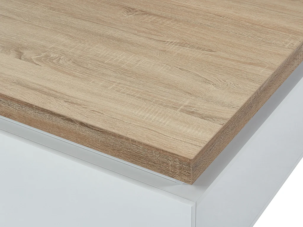 Table basse HALO II - 2 tiroirs - MDF laqué - Avec LEDs - Blanc et Chêne 