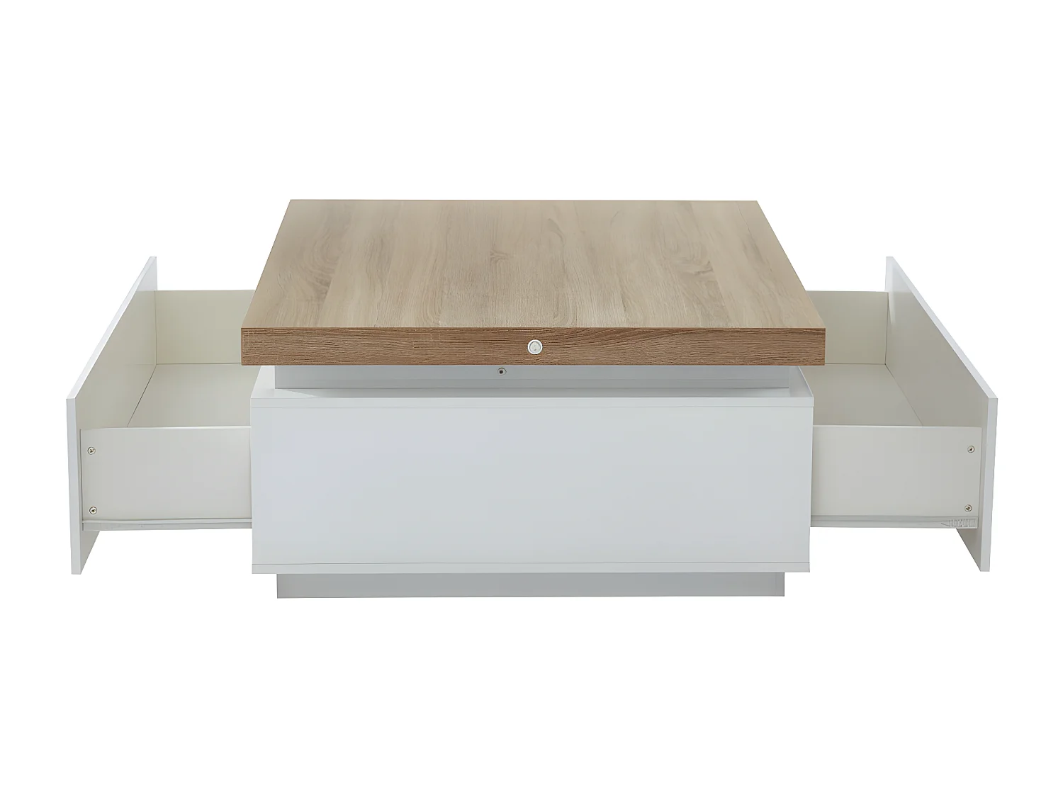 Table basse HALO II - 2 tiroirs - MDF laqué - Avec LEDs - Blanc et Chêne 