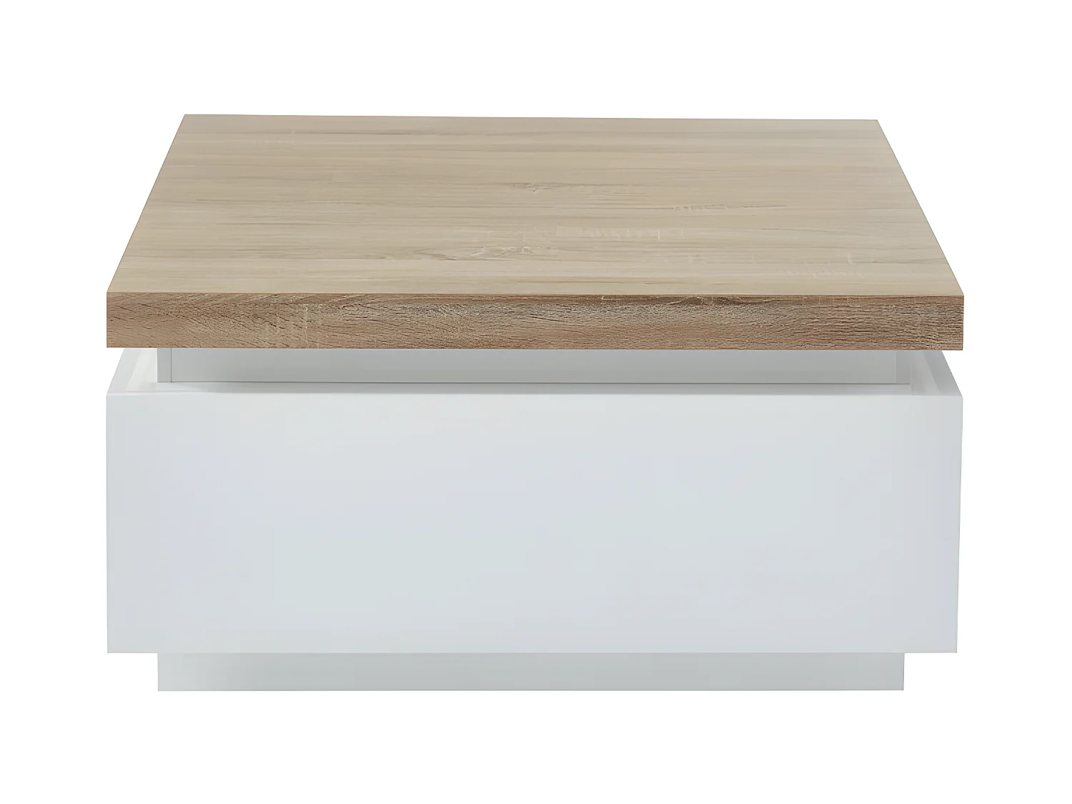 Table basse HALO II - 2 tiroirs - MDF laqué - Avec LEDs - Blanc et Chêne