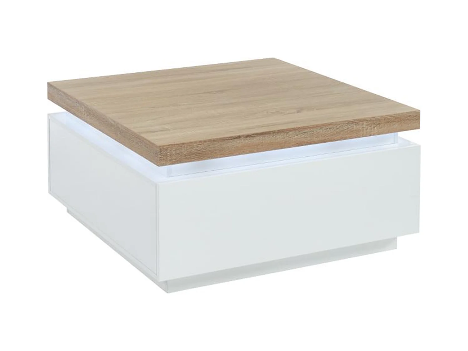 Table basse HALO II - 2 tiroirs - MDF laqué - Avec LEDs - Blanc et Chêne