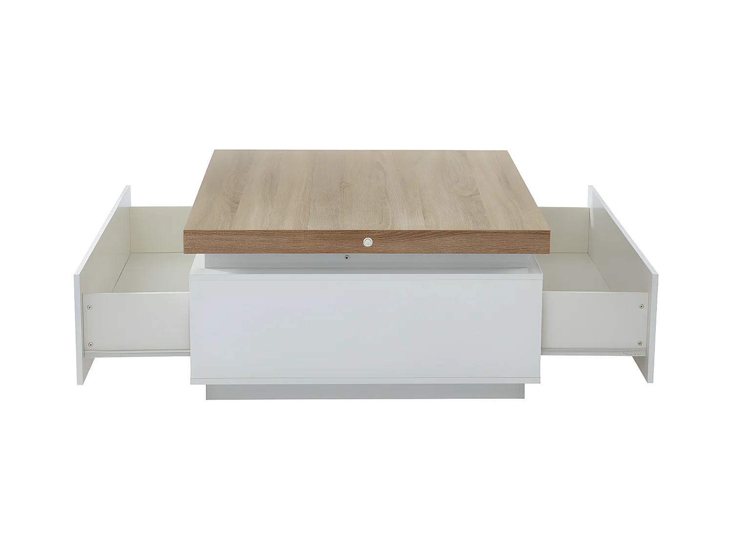 Table basse HALO II - 2 tiroirs - MDF laqué - Avec LEDs - Blanc et Chêne