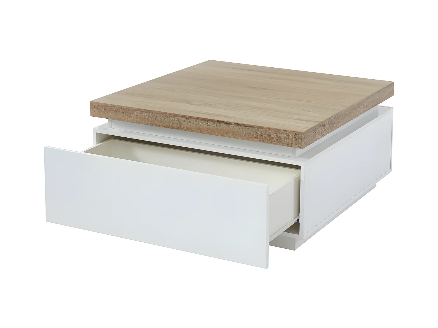 Table basse HALO II - 2 tiroirs - MDF laqué - Avec LEDs - Blanc et Chêne