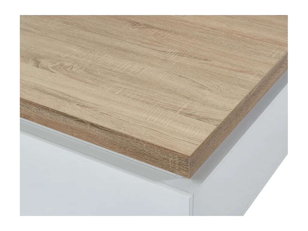 Table basse HALO II - 2 tiroirs - MDF laqué - Avec LEDs - Blanc et Chêne