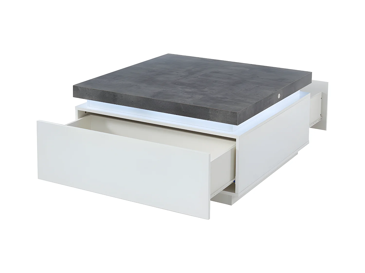 Couchtisch mit 2 Schubladen & LEDs - MDF lackiert - Weiß & Beton-Optik- HALO II
