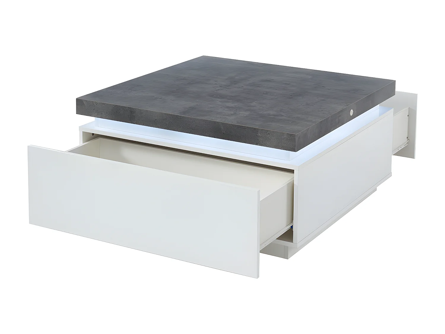 Couchtisch mit 2 Schubladen & LEDs - MDF lackiert - Weiß & Beton-Optik- HALO II
