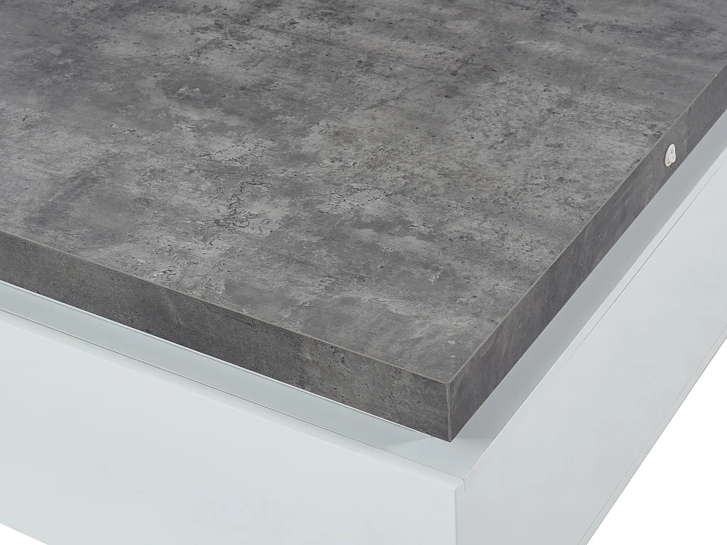 Couchtisch mit 2 Schubladen & LEDs - MDF lackiert - Weiß & Beton-Optik- HALO II