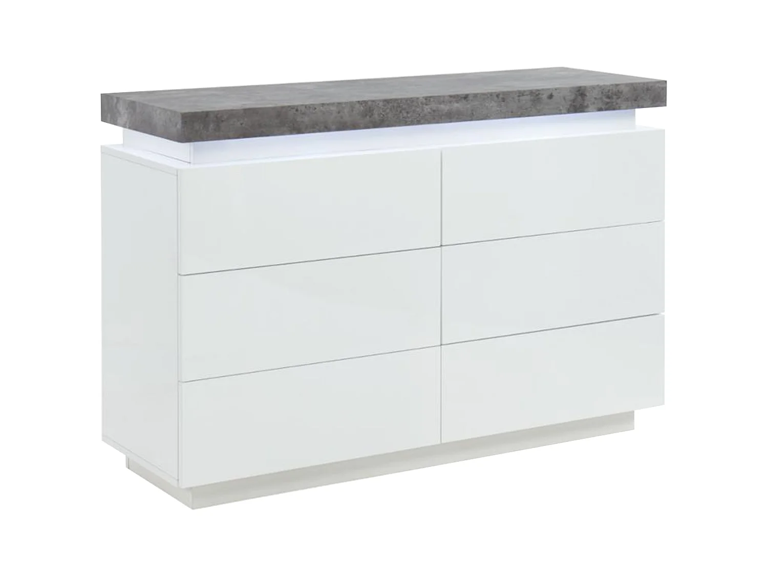 Cómoda HALO II - 6 cajones - MDF lacado - Con LEDs - Color: blanco y cemento