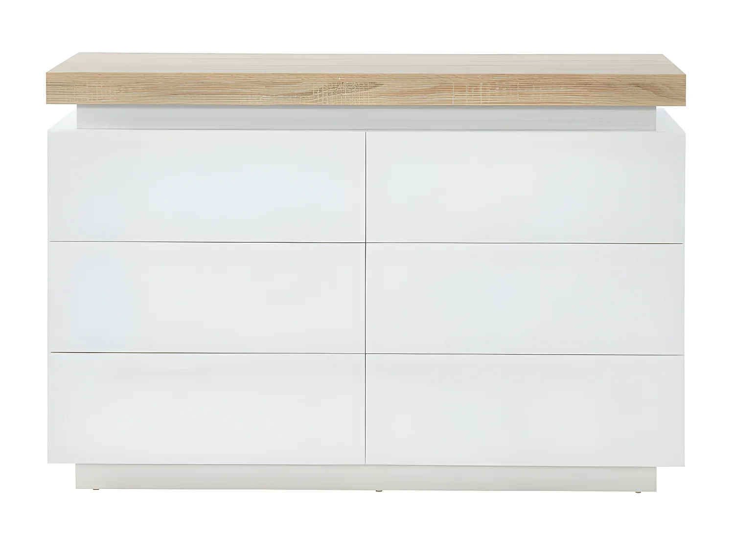 Kommode mit 6 Schubladen & LEDs - MDF lackiert - Weiß & Eichefarben - HALO II