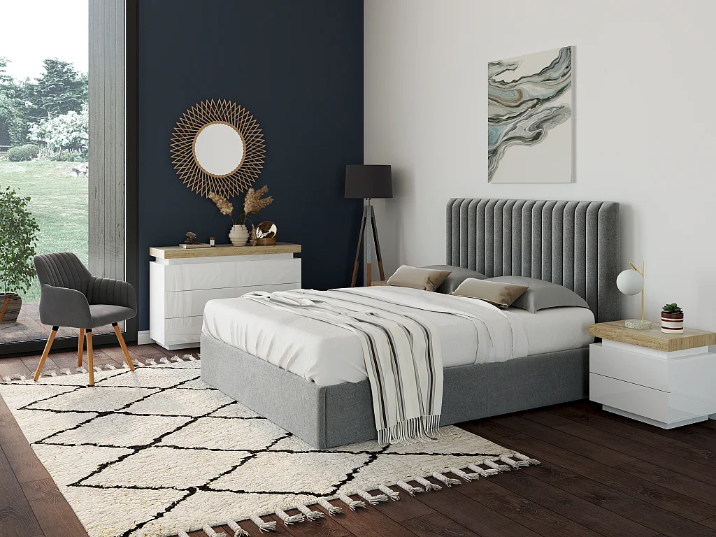 Ladekast HALO II - 6 lades - Gelakt mdf - Met ledverlichting - Kleur: wit en eiken