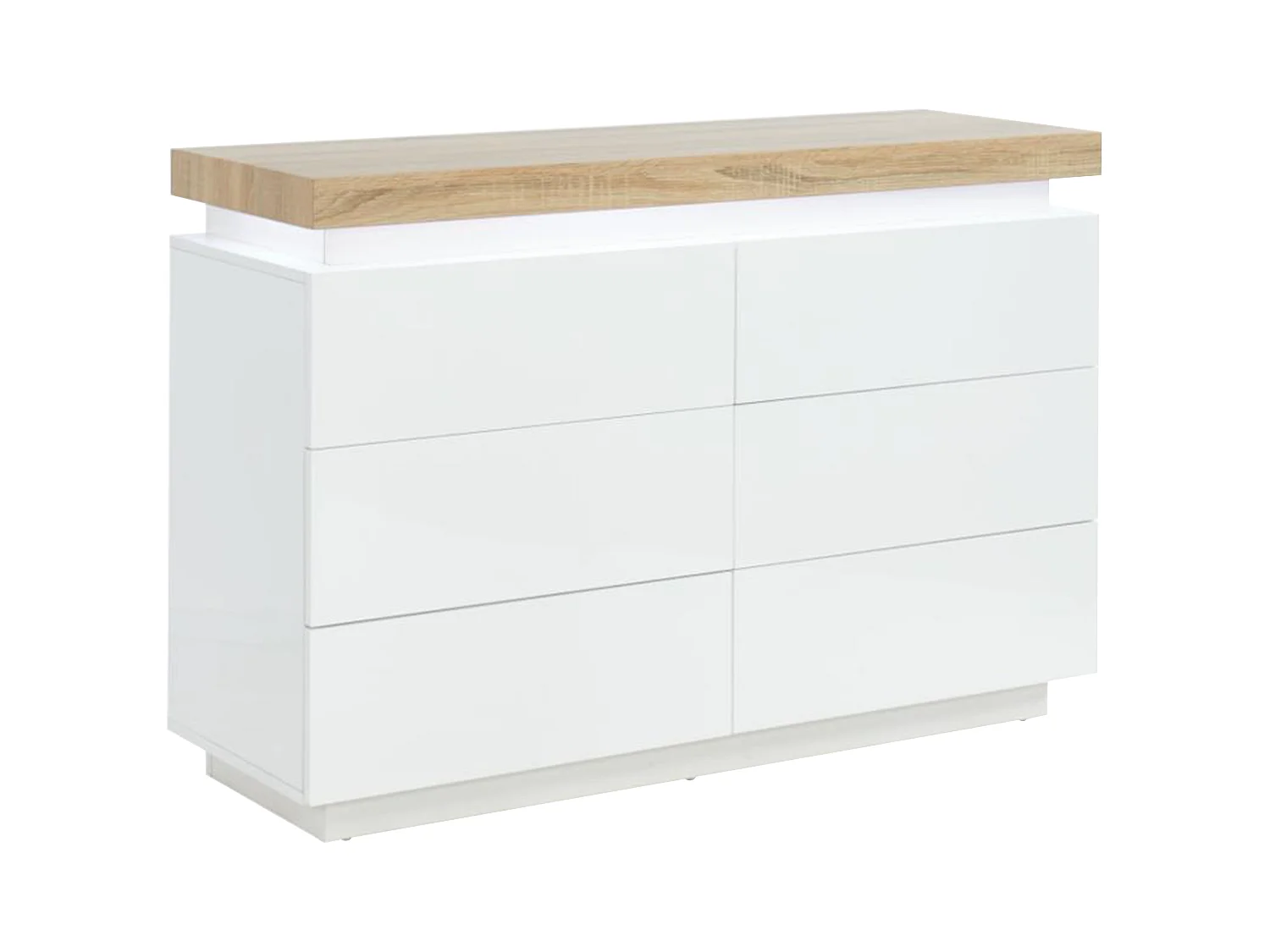 Commode HALO II - 6 tiroirs - MDF laqué - Avec LEDs - Coloris : Blanc et Chêne