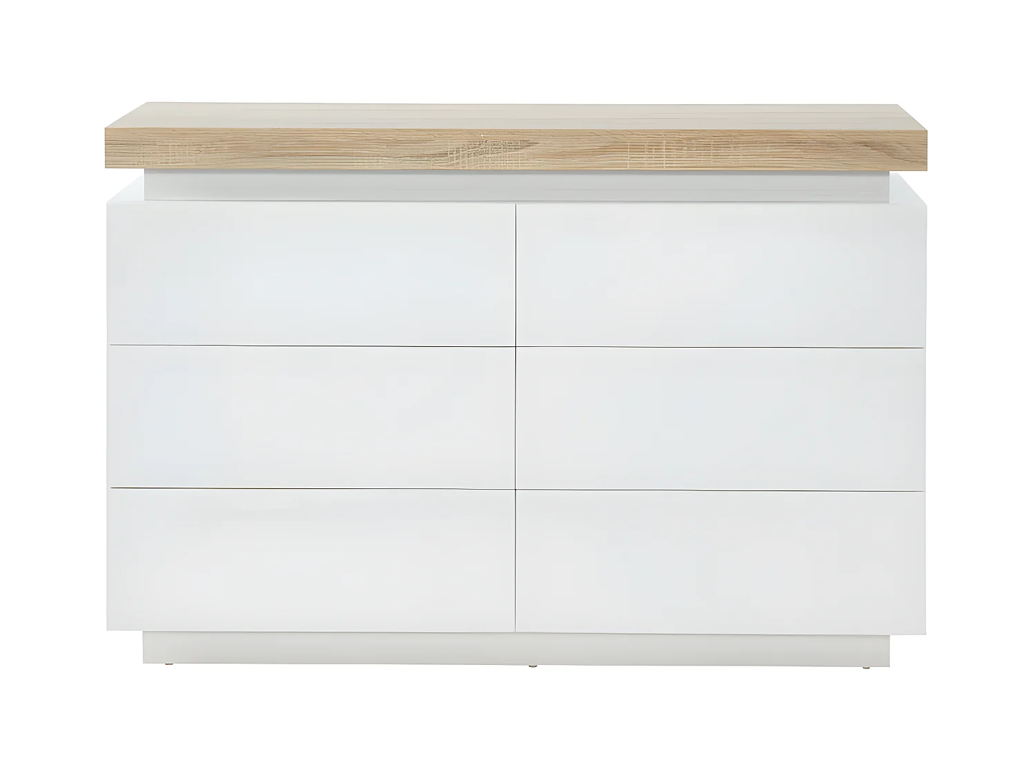 Commode HALO II - 6 tiroirs - MDF laqué - Avec LEDs - Coloris : Blanc et Chêne