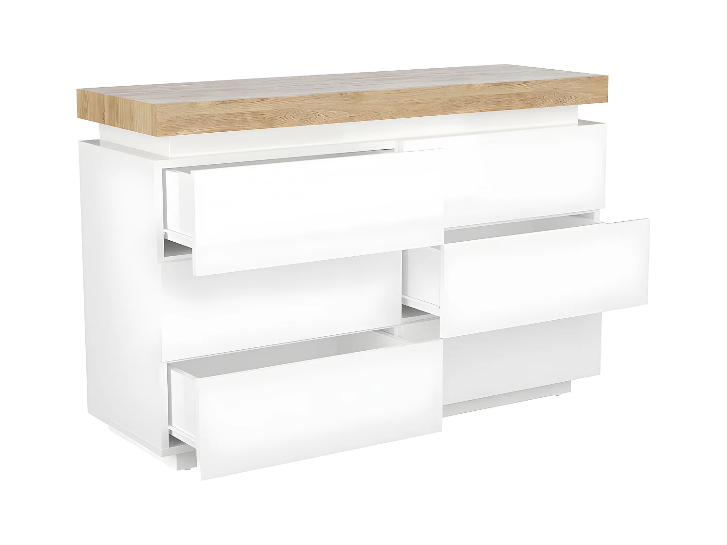 Commode HALO II - 6 tiroirs - MDF laqué - Avec LEDs - Coloris : Blanc et Chêne