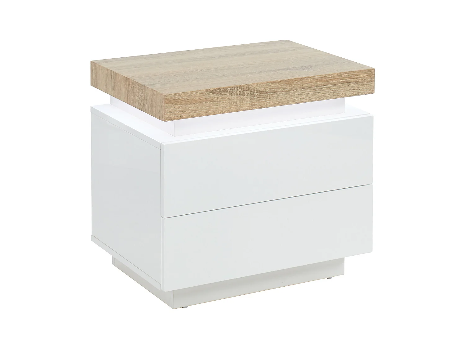 Mesa de noche - 2 cajones - MDF lacado - Con LEDs - Color: blanco y roble - HALO II