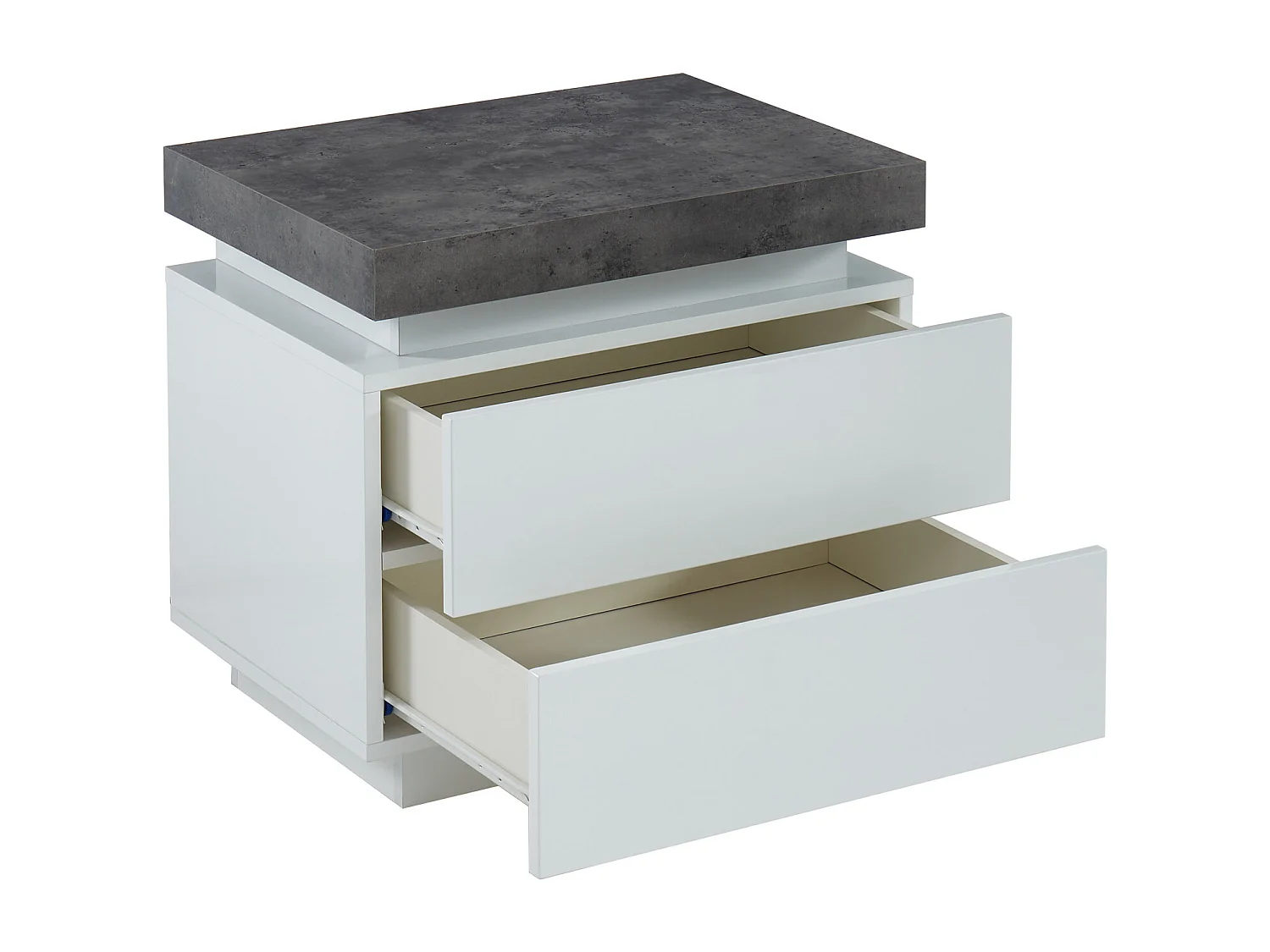 Mesa de noche 2 cajones - MDF lacado - Con LEDs - Color: blanco y cemento - HALO II