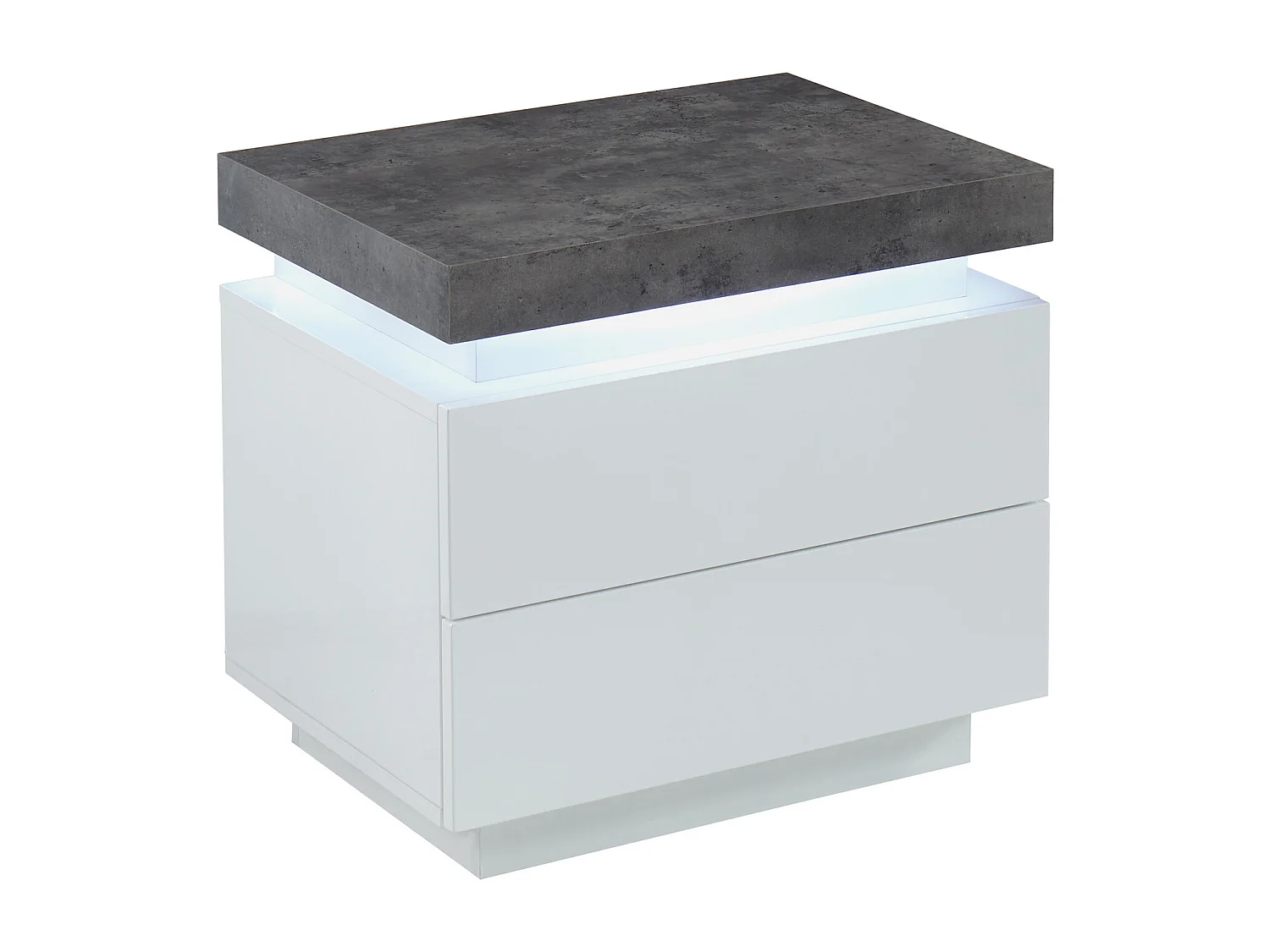 Mesa de noche 2 cajones - MDF lacado - Con LEDs - Color: blanco y cemento - HALO II