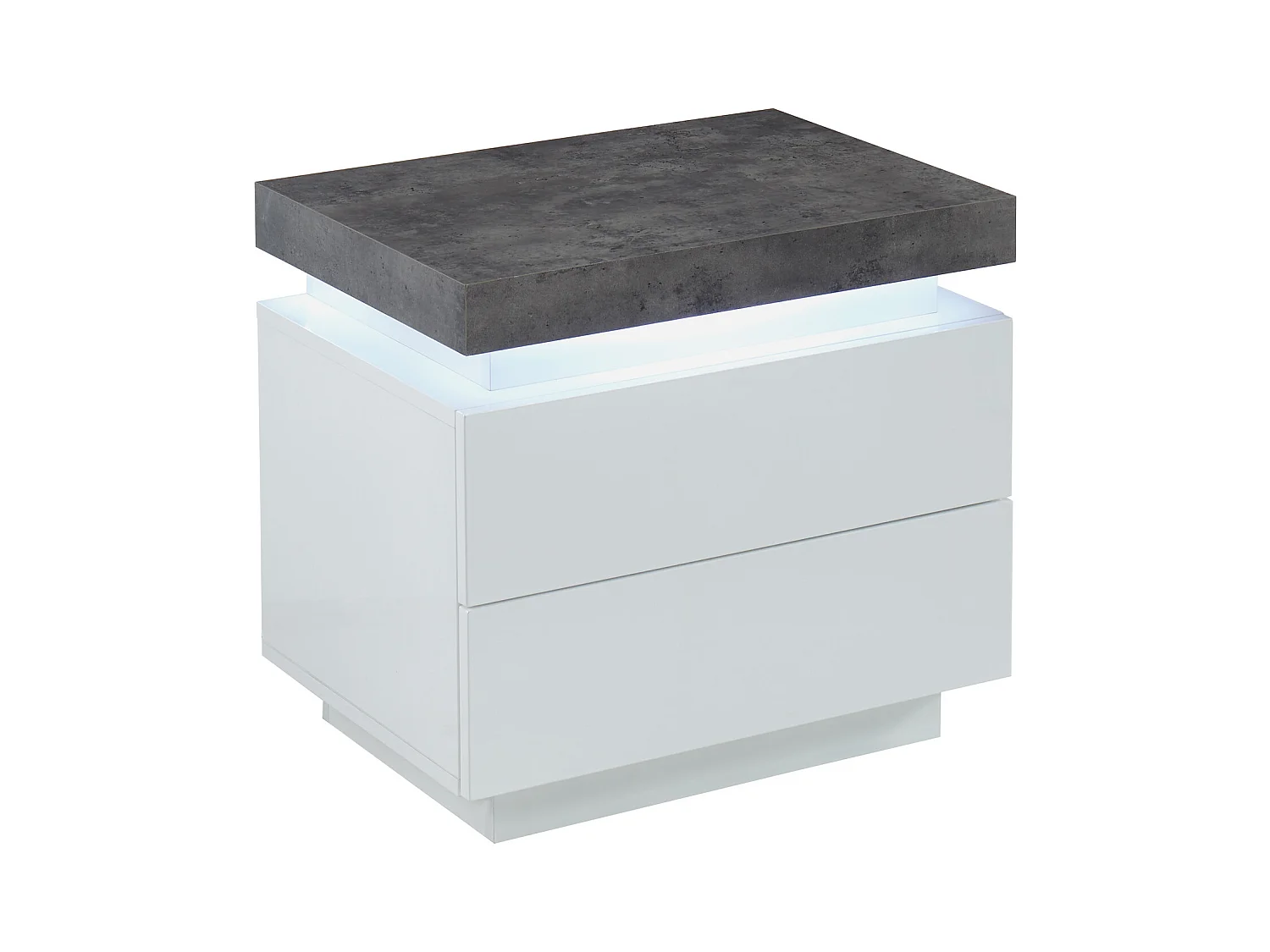 Table de chevet - 2 tiroirs - MDF Laqué - Avec LEDs - Coloris : Blanc et béton - HALO II