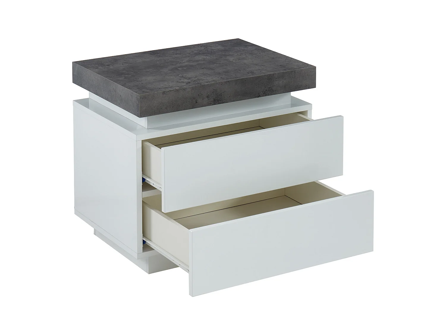 Table de chevet - 2 tiroirs - MDF Laqué - Avec LEDs - Coloris : Blanc et béton - HALO II