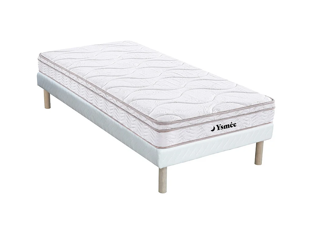 Ensemble 90 x 200 cm sommier + matelas ressorts 3 zones et mémoire de forme ép.20cm - WOLKENTANZ de YSMÉE