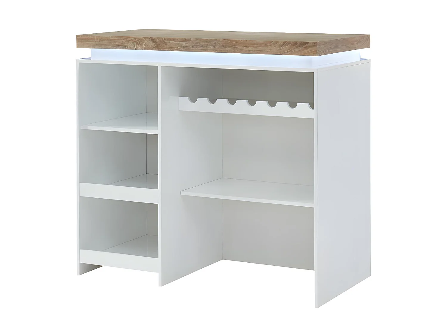 Móvel de bar em MDF lacado a branco a LEDs de cor Branco e carvalho - HALO II