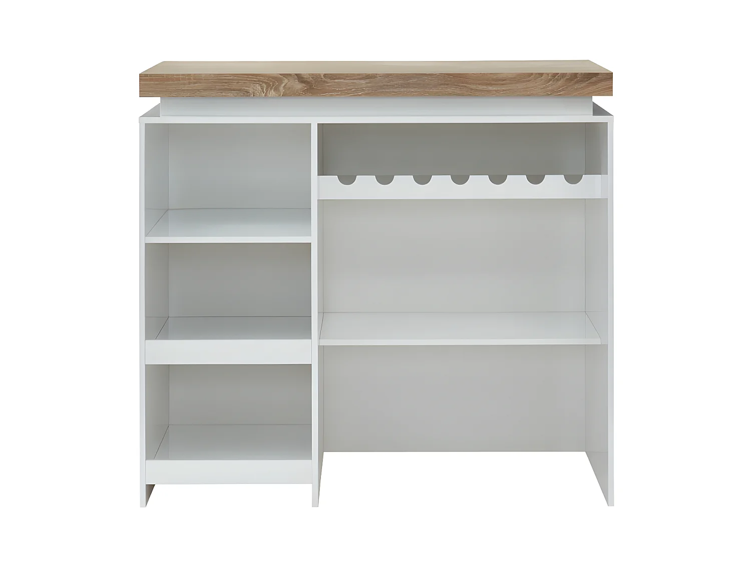 Móvel de bar em MDF lacado a branco a LEDs de cor Branco e carvalho - HALO II