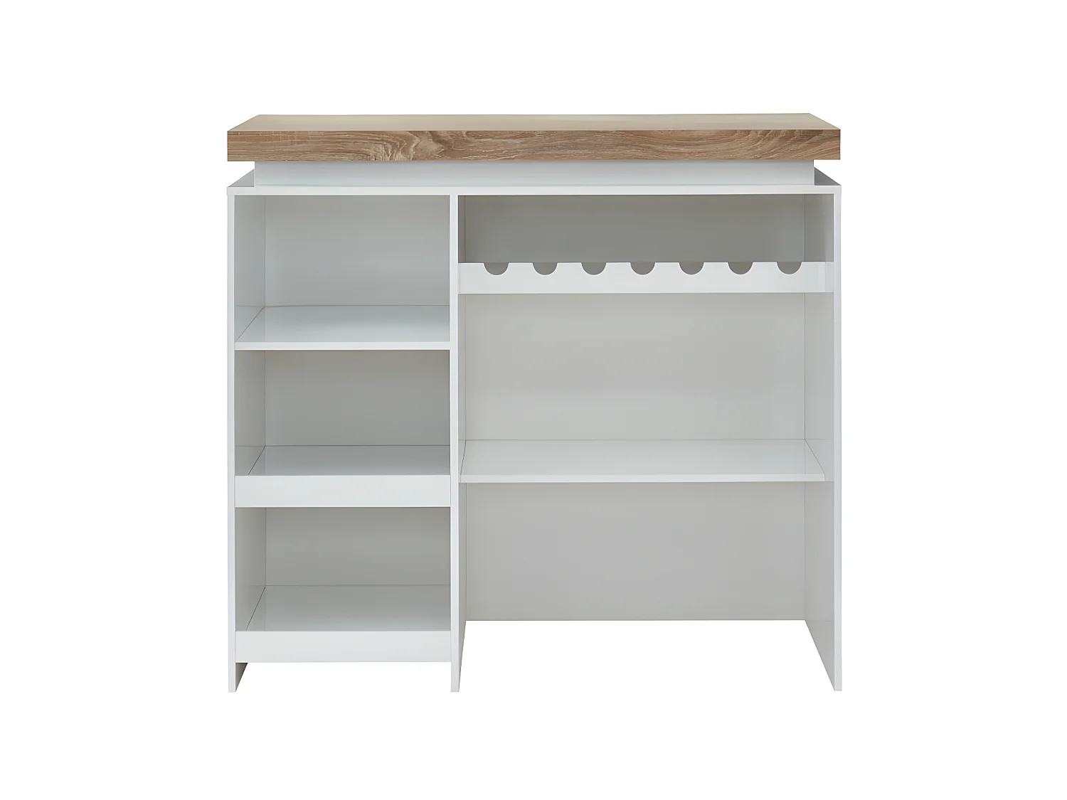 Meuble de bar HALO II - MDF laqué blanc - LEDs - Blanc et Chêne