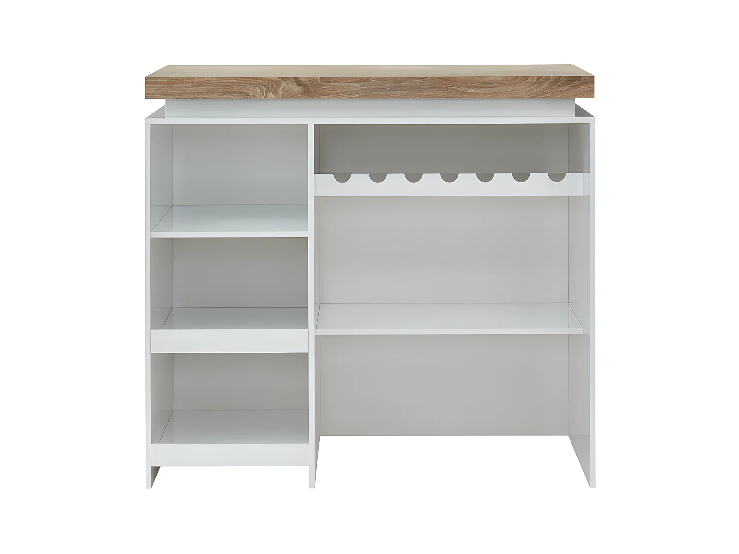 Meuble de bar HALO II - MDF laqué blanc - LEDs - Blanc et Chêne