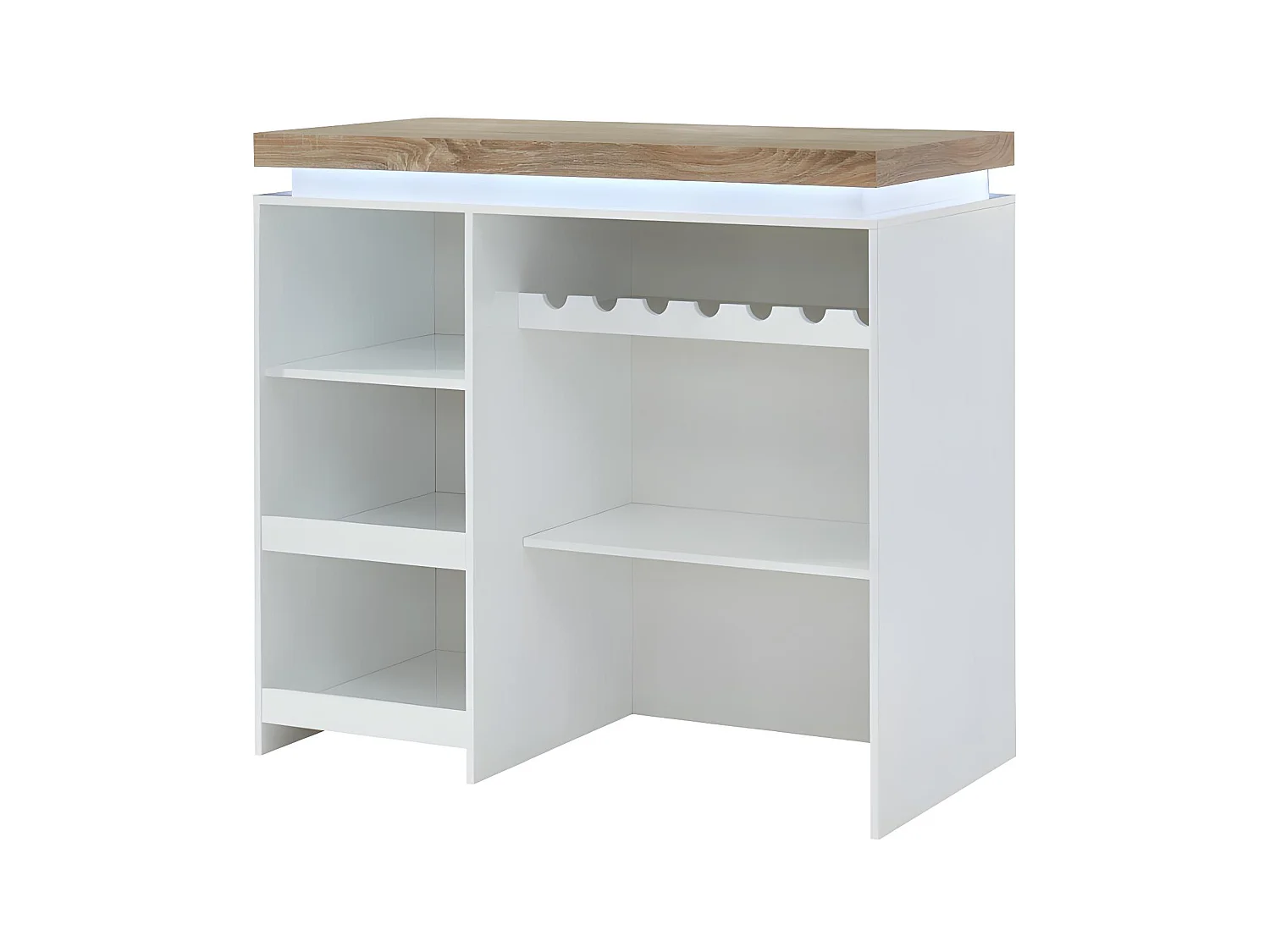 Meuble de bar HALO II - MDF laqué blanc - LEDs - Blanc et Chêne