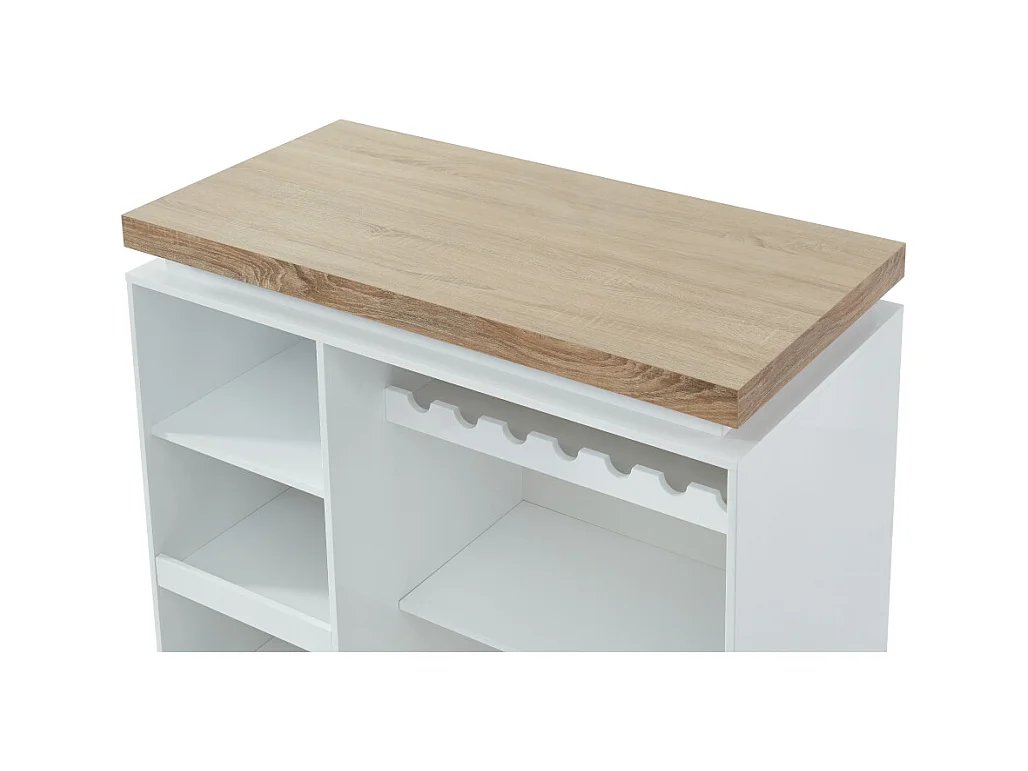 Meuble de bar HALO II - MDF laqué blanc - LEDs - Blanc et Chêne