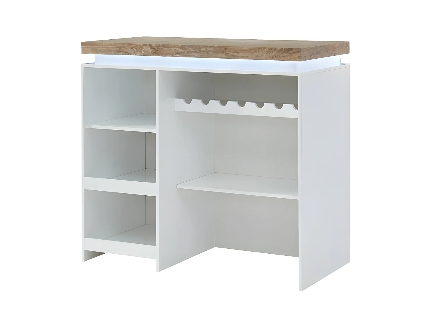 Meuble de bar HALO II - MDF laqué blanc - LEDs - Blanc et Chêne