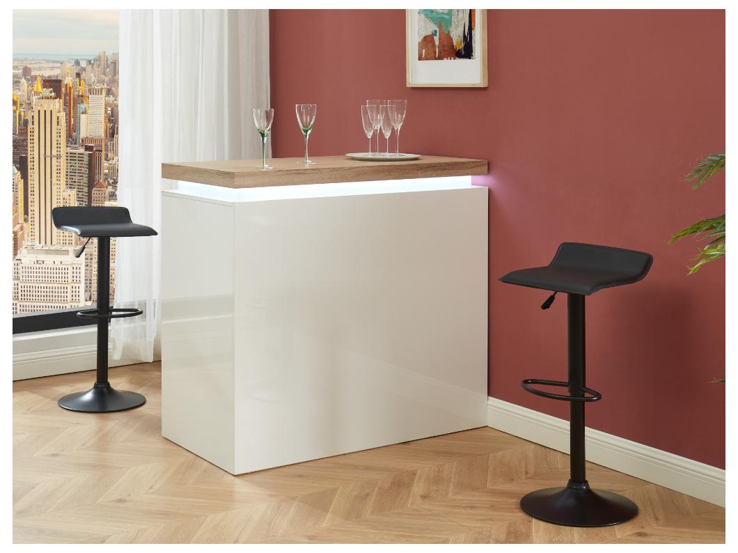 Meuble de bar HALO II - MDF laqué blanc - LEDs - Blanc et Chêne