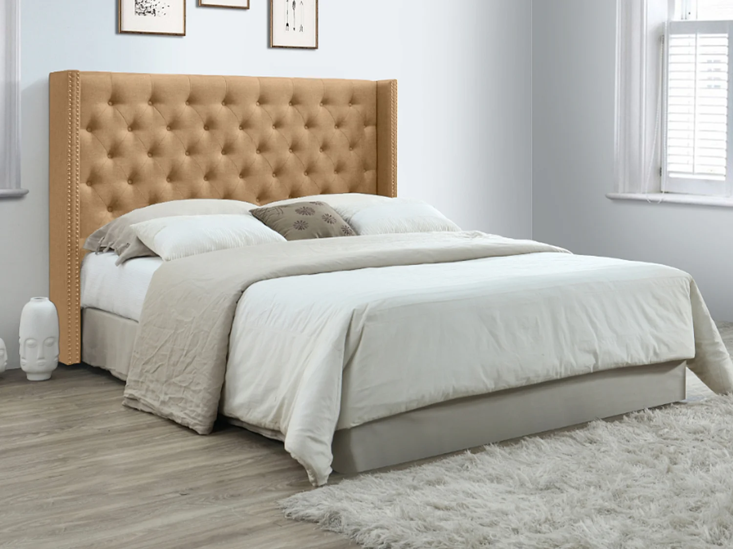 Testata letto trapuntata 190 cm Tessuto Beige - MASSIMO