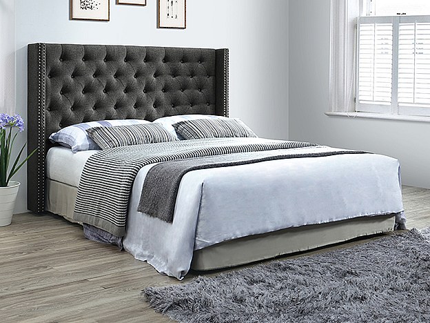 Vente-unique Bettkopfteil - B. 190 Cm - Gepolstert Stoff - Grau - Massimo