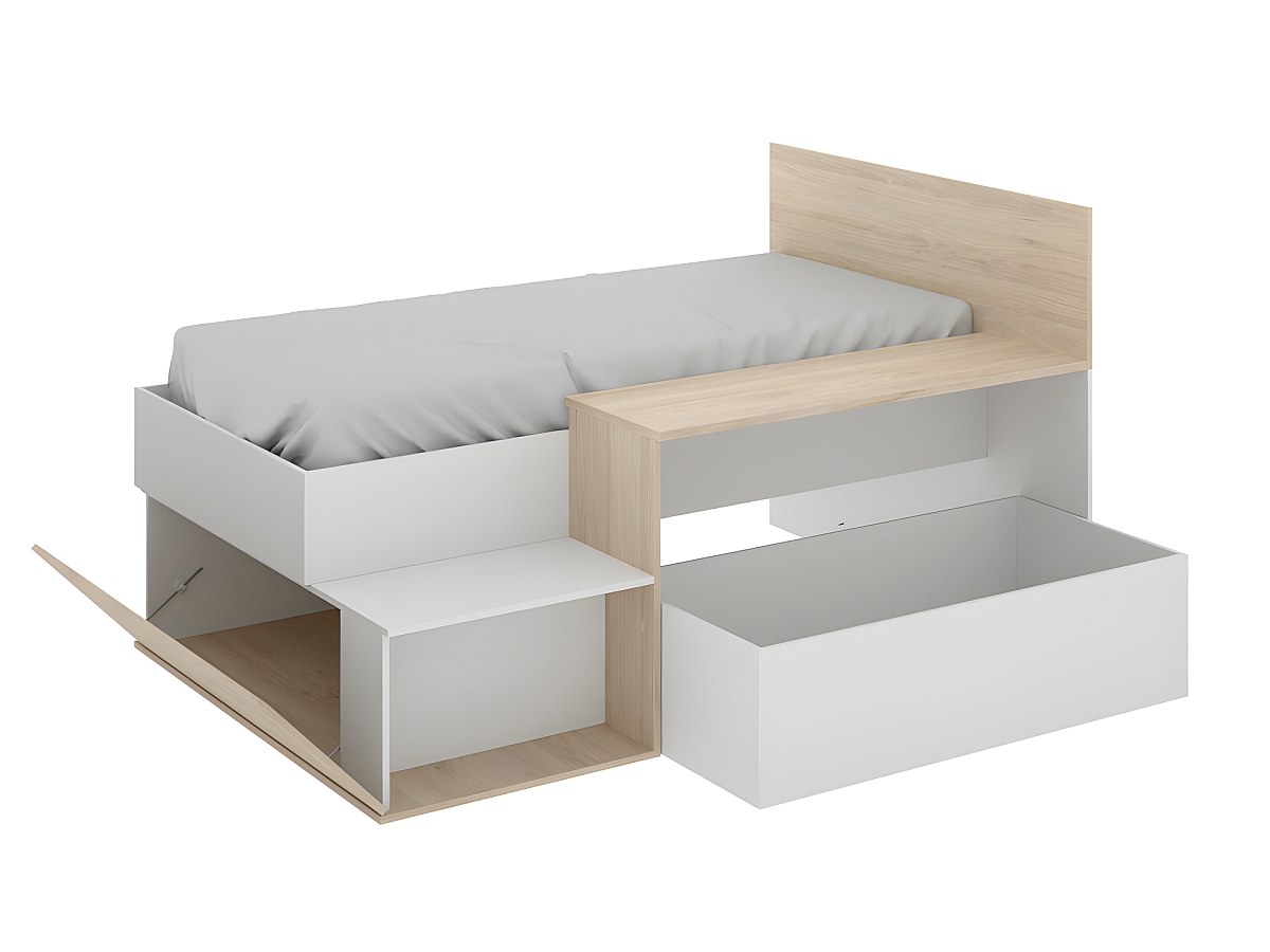 Bett mit Stauraum & Schreibtisch LISON - 90 x 190 cm - Weiß