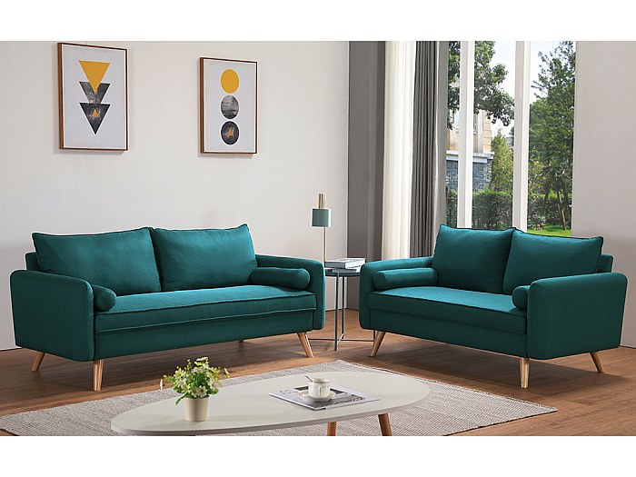 Sofá de 3 plazas y sofá de 2 plazas de tela verde azulado RAPAZAN