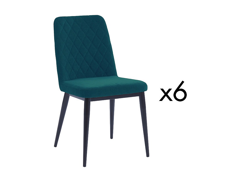 Juego de 6 sillas de comedor - Acolchadas - Tela y metal - verde